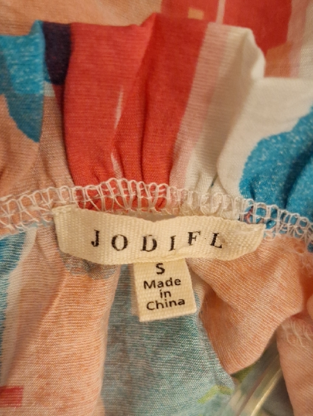 JODIFL Pink Blue White Brushstroke Ruffle Tunic Top. NWOT Size S - Picture 11 of 13
